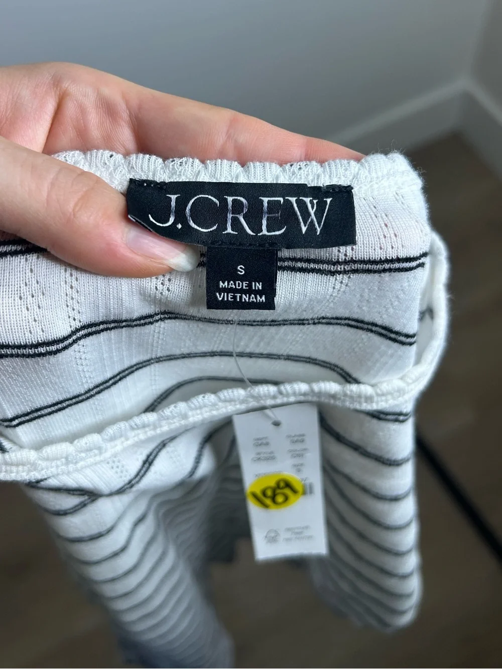 NWT J. Crew 100% Cotton Pointelle Knit White Black Striped Crew Neck T - Shirt